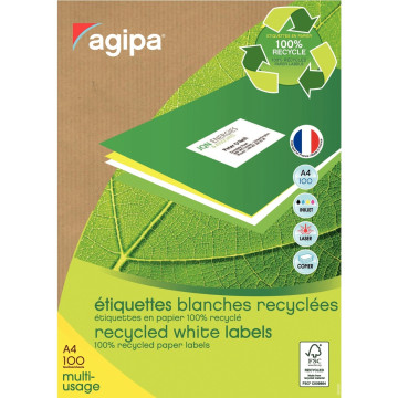 Boîte de 2400 étiquettes multi-usages blanches recyclées 70x35mm