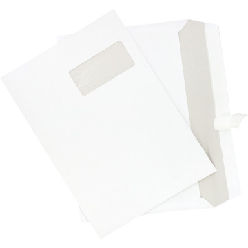 Boite de 250 enveloppes blanches C4 229x324 90g/m² fenêtre 50x105 bande de protection