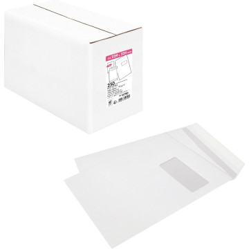 Boîte de 250 pochettes blanches C4 229x324 90g/m² fenêtre 50x110 bande de protection