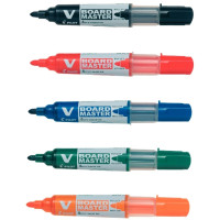 Boite de 5 marqueurs tableau blanc V-Board Master pointe ogive assortis : bleu, rouge, noir , orange, vert 