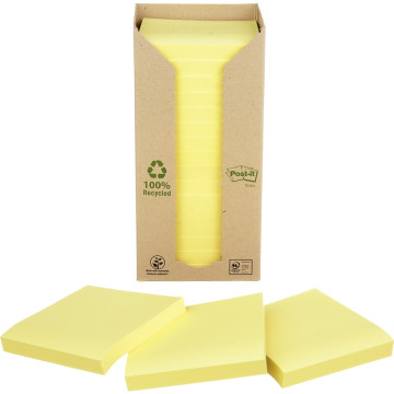 Tour distributrice de 16 blocs de 100 feuilles post-it recyclées 76 x 76 mm jaune