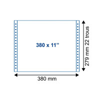 Paquet de 2000 feuilles de listing zone verte 1 pli, 70g, fixe, de format : 380 mm x 11" 