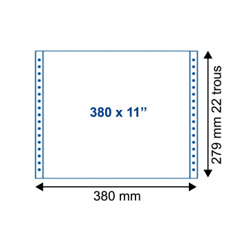 Paquet de 2000 feuilles de listing zone verte 1 pli, 70g, fixe, de format : 380 mm x 11"