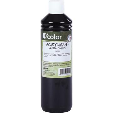 Flacon 500ml de peinture acrylique O'COLOR, noir