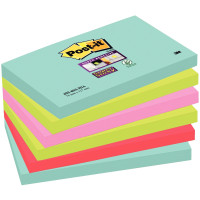 Paquet de 6 blocs de 90 feuilles Super Sticky post-it, 76 x 127 mm, couleurs Miami  : bleu océan, vert néon, rose néon et coquel