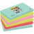 Paquet de 6 blocs de 90 feuilles Super Sticky post-it, 76 x 127 mm, couleurs Miami  : bleu océan, vert néon, rose néon et coquel