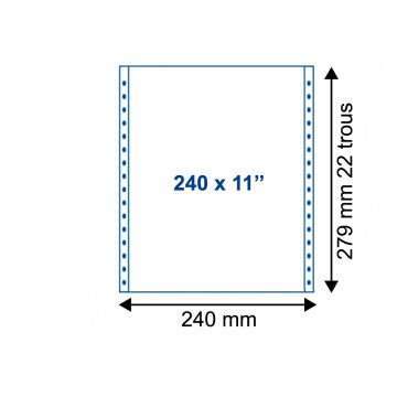 Paquet de 2000 feuilles de listing uni blanc 1 pli, 70g, micro perforé latéral, de format : 240 mm x 11"