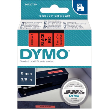 Ruban cassette Dymo 9 mm x 7 m noir et rouge