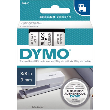 Ruban cassette Dymo 9 mm x 7 m noir et transparent