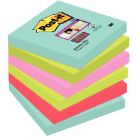 Paquet de 6 blocs de 90 feuilles Super Sticky post-it, 76 x 76 mm, couleurs Miami : bleu océan, vert néon, rose néon et coquelic