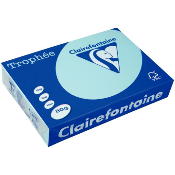 Ramette de 500 feuilles de papier 80g de format A4 bleu alizé TROPHEE CLAIREFONTAINE