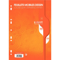 Sachet 50 feuillets mobiles dessin (100 pages) format 21x29,7 cm 120g uni blanc 