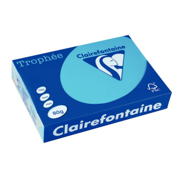 Ramette de 500 feuilles de papier 80g de format A4 bleu turquoise TROPHEE CLAIREFONTAINE