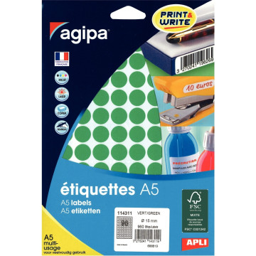 Etui de 960 pastilles adhésives diamètre 15 mm vert