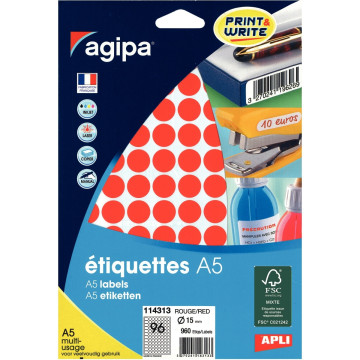 Etui de 960 pastilles adhésives diamètre 15 mm rouge