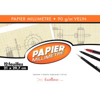 Pochette de 12 feuilles de papier millimétré, 90g format 21x29,7 cm EXCELLENCE 