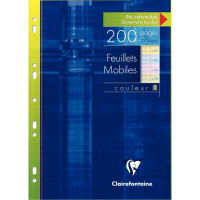 Etui de 100 feuillets mobiles (200 pages) format A4 séyès 90g coloris assortis 