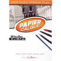 Bloc de 50 feuilles de papier calque uni, 90 g 21x29,7 cm EXCELLENCE 