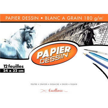 Pochette de 12 feuilles de papier dessin blanc 180 g format 24x32 cm EXCELLENCE