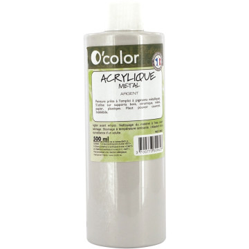 Flacon de 500 ml de peinture acrylique coloris métallique argent