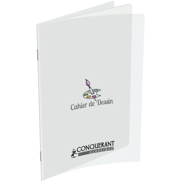 Cahier de dessin 32 pages 17x22 cm uni 90g, couverture en polypropylène incolore