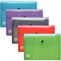 Paquet de 5 enveloppes en polypropylène pour format A5 fermeture par bouton pression couleurs assorties 