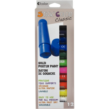 Boite de 12 sticks de gouache, coloris assortis