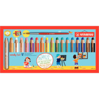 Etui de 18 crayons de couleur Woody + 1 taille-crayon + 1 pinceau 