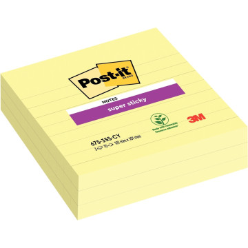 Paquet de 3 blocs notes Super Sticky jaune lignées 70 feuilles, format : 101 x 101 mm