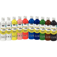 Carton 10 flacons 500 ml de peinture acrylique brillante ACRYLCOLOR couleurs standards 