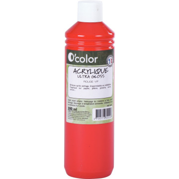 Flacon 500ml de peinture acrylique O'COLOR, rouge vif