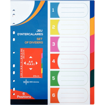 Jeu de 6 intercalaires en polypropylène 30/100ème, format A4+