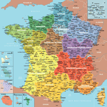 Puzzle en bois d'environ 100 pièces, la carte des départements de France