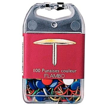 Boîte de 100 punaises, diamètre 9 mm assortis