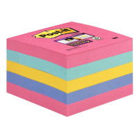 Cube de 440 feuilles de notes post-it super sticky 76 x 76 mm couleurs : rose, bleu océan, jaune et bleu pervenche 