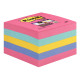 Cube de 440 feuilles de notes post-it super sticky 76 x 76 mm couleurs : rose, bleu océan, jaune et bleu pervenche 