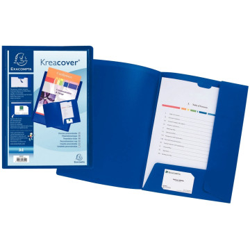 Chemise de présentation personnalisable KREACOVER pour format 21x29,7 cm en polypropylène 4/10ème bleu