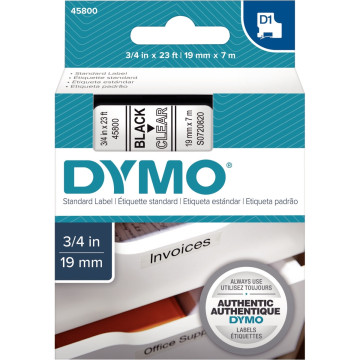 Ruban cassette Dymo 19 mm x 7 m noir et transparent 19 mm