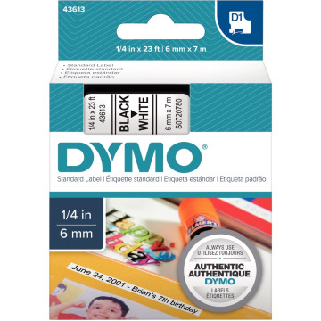 Ruban cassette Dymo 6 mm x 7 m noir et blanc