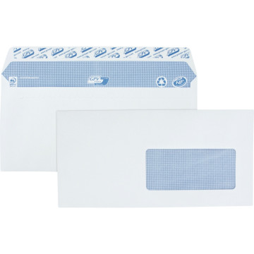 Boîte de 500 Enveloppes blanches DL 110x220 90g/m² fenêtre 45x100 bande de protection