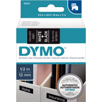 Ruban cassette Dymo 12 mm x 7 m blanc sur noir 