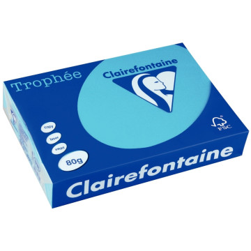 Ramette de 500 feuilles de papier 80g de format A3 bleu turquoise TROPHEE CLAIREFONTAINE