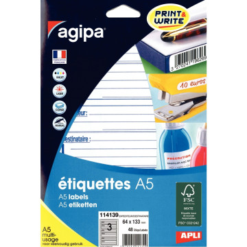 Etui de 48 étiquettes adhésives pour expéditions, format 64x133 mm