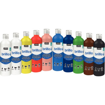 Assortiment de 10 flacons de 500 ml de gouache brillante BRILLO (9 + 1 flacon offert)