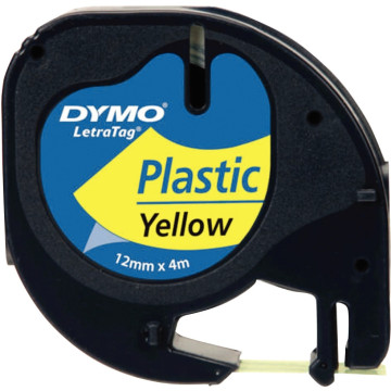 Ruban cassette Letratag plastique 12 mm x 4 m  noir sur jaune