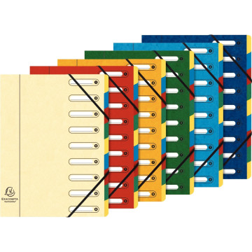 Trieur en carte lustrée 9 compartiments, fenêtres découpées, fermeture par élastiques