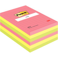 Lot de 6 blocs lignés de 100 feuilles Post-it, 102 x 152 mm, couleurs néon assorties 