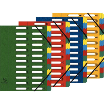 Trieur en carte lustrée 24 compartiments, fenêtres découpées, fermeture par élastiques