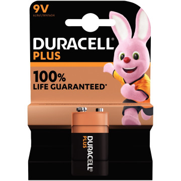 Blister de 1 pile 9 volts alcaline 6LR61 DURACELL à la marque PLUS