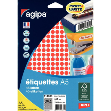 Etui de 2940 pastilles adhésives diamètre 8 mm rouge